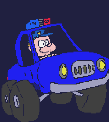 Policjant w niewielkim radiowozie